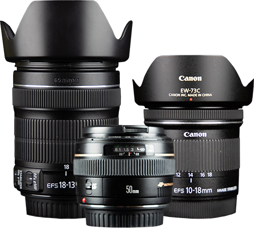 Canon EF-S 18-135mm, Canon EF 50mm, Canon EF-S 10-18mm
